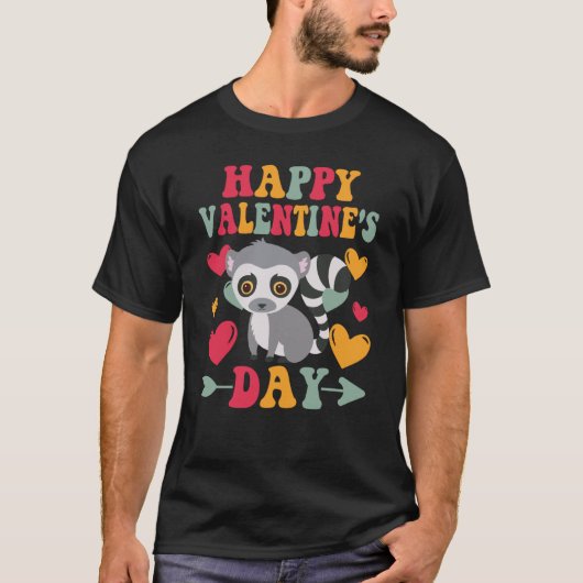 Happy Valentines Day Lemur Heart Love Groovy Tシャツ (正面)