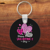 Happy Valentine's Day Leopard And Plaid Hearts Gir キーホルダー (正面)
