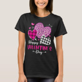Happy Valentine's Day Leopard And Plaid Hearts Gir Tシャツ (正面)
