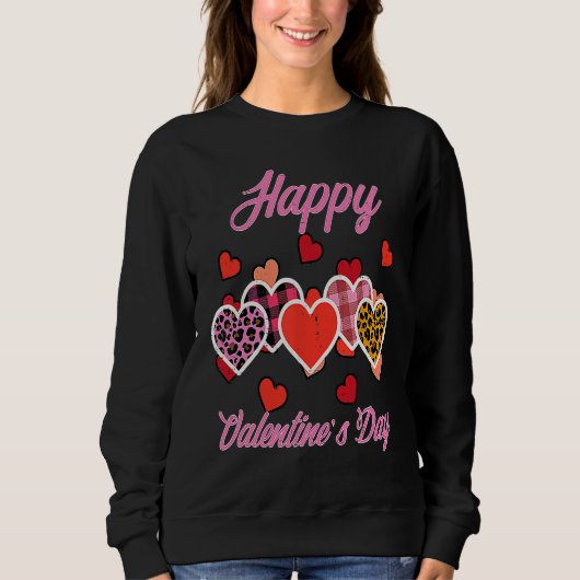 Happy Valentines Day Leopard Plaid Hearts Women Gi スウェットシャツ (正面)