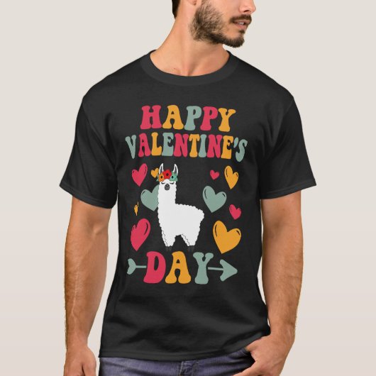 Happy Valentines Day Llama Heart Love Groovy Tシャツ (正面)