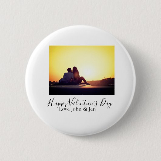 Happy Valentine's day love add name photo simple g 缶バッジ (正面)