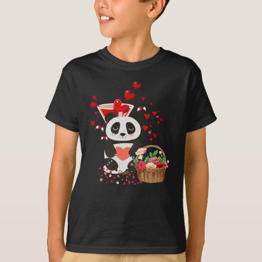 Happy Valentines Day Love Cute Panda Basket Tシャツ (正面)