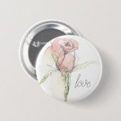 Happy Valentine's Day Love Pink Rosebud 缶バッジ (正面&裏面)