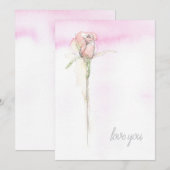 Happy Valentine's Day Love You Pink Stem Rose シーズンカード (正面/裏面)