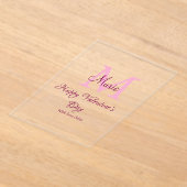 Happy valentine's day monogram pink name love girl アクリル招待状 (レイダウン)