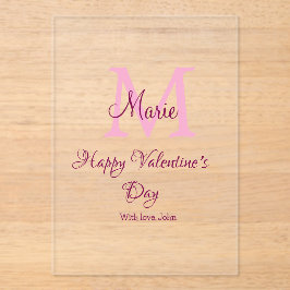 Happy valentine's day monogram pink name love girl アクリル招待状