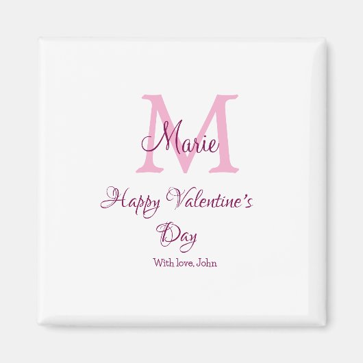 Happy valentine's day monogram pink name love girl マグネット (正面)