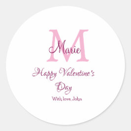 Happy valentine's day monogram pink name love girl ラウンドシール