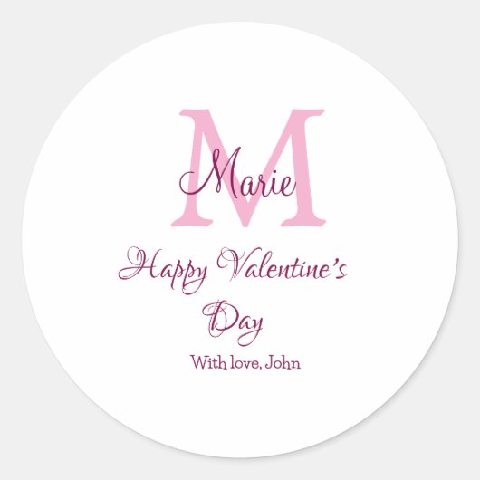 Happy valentine's day monogram pink name love girl ラウンドシール (正面)