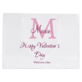 Happy valentine's day monogram pink name love girl ラージペーパーバッグ (裏面)