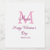 Happy valentine's day monogram pink name love girl ワインラベル (シングルラベル)