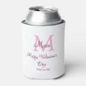 Happy valentine's day monogram pink name love girl 缶クーラー (缶正面)