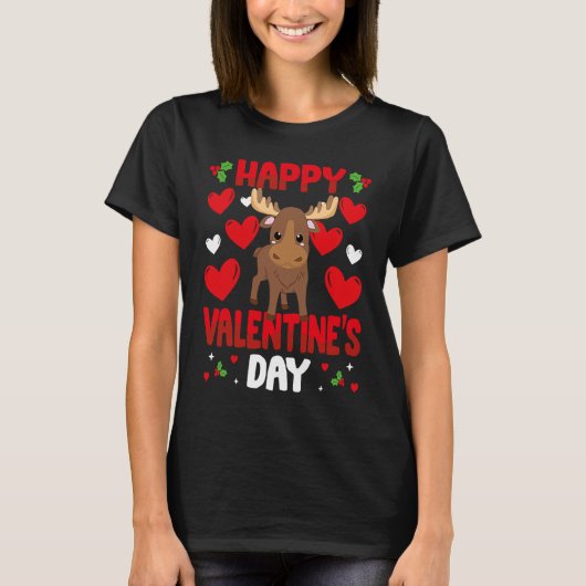 Happy Valentines Day Moose Heart Love Animal Tシャツ (正面)