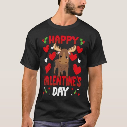 Happy Valentines Day Moose Heart Love Animal Tシャツ (正面)