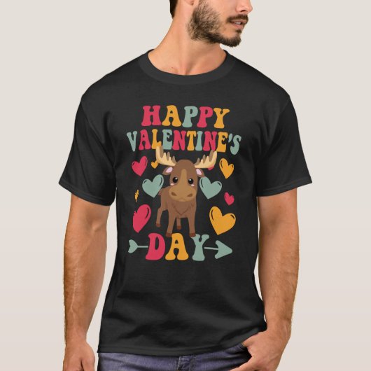 Happy Valentines Day Moose Heart Love Groovy Tシャツ (正面)