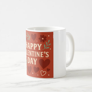 Happy Valentine's Day Mug – Red Hearts & Floral Lo コーヒーマグカップ