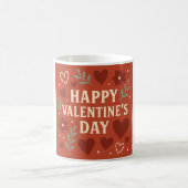 Happy Valentine's Day Mug – Red Hearts & Floral Lo コーヒーマグカップ (中央)