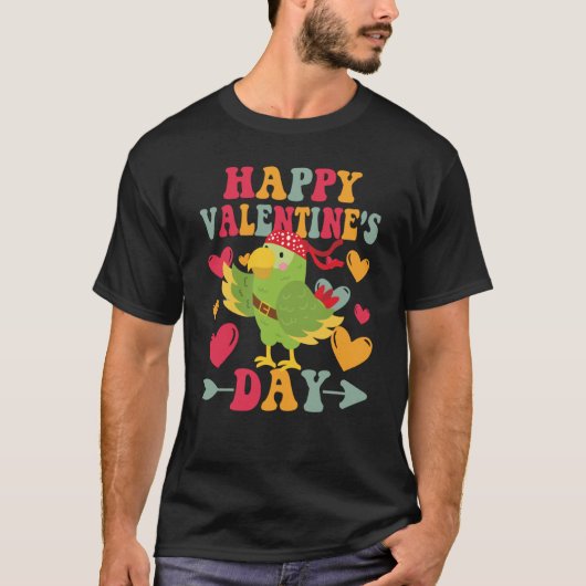 Happy Valentines Day Parrot Heart Love Groovy Tシャツ (正面)