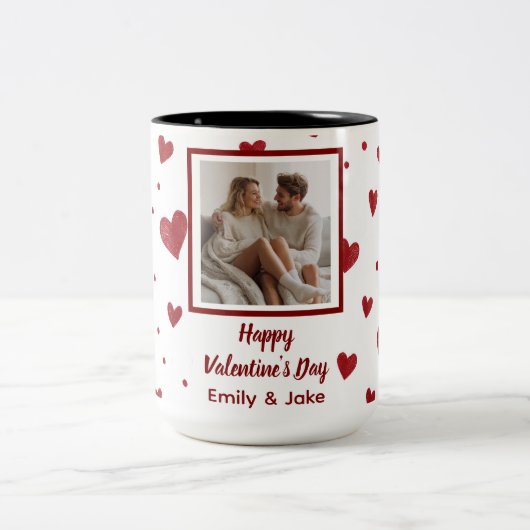 Happy Valentine's Day Personalized Photo Mug ツートーンマグカップ (中央)