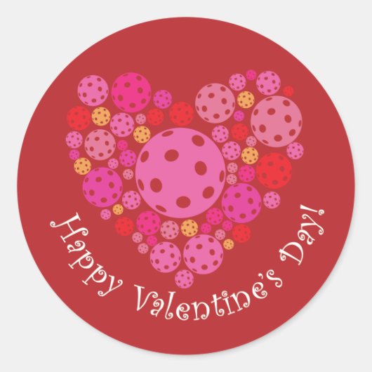 Happy Valentine's Day Pickleball Style ラウンドシール (正面)