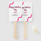 Happy Valentine's day pink black spiral bold lette ハンドファン (正面&裏面)