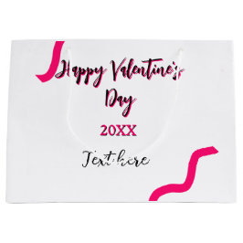 Happy Valentine's day pink black spiral bold lette ラージペーパーバッグ