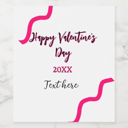 Happy Valentine's day pink black spiral bold lette ワインラベル (シングルラベル)