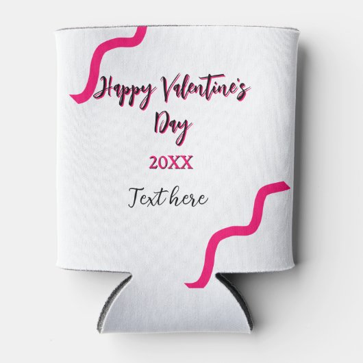 Happy Valentine's day pink black spiral bold lette 缶クーラー (正面)