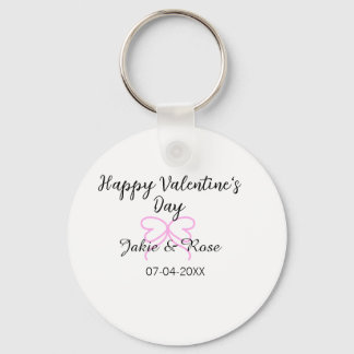 Happy Valentine's day pink heart bow name date sty キーホルダー