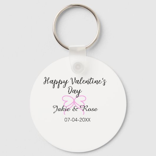 Happy Valentine's day pink heart bow name date sty キーホルダー (正面)