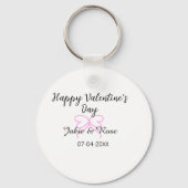 Happy Valentine's day pink heart bow name date sty キーホルダー (裏面)