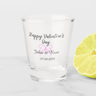 Happy Valentine's day pink heart bow name date sty ショットグラス