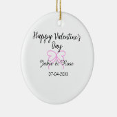 Happy Valentine's day pink heart bow name date sty セラミックオーナメント (右)