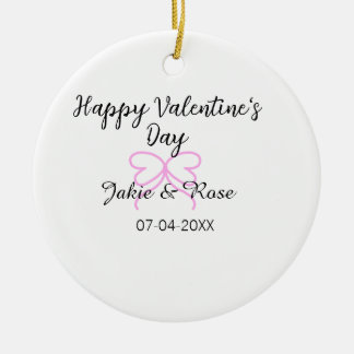 Happy Valentine's day pink heart bow name date sty セラミックオーナメント