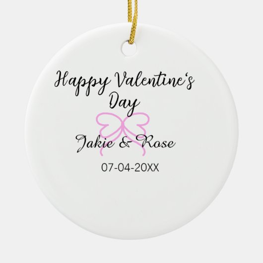 Happy Valentine's day pink heart bow name date sty セラミックオーナメント (正面)