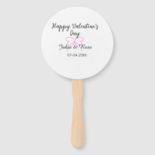 Happy Valentine's day pink heart bow name date sty ハンドファン (正面)