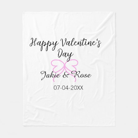 Happy Valentine's day pink heart bow name date sty フリースブランケット (正面)