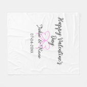 Happy Valentine's day pink heart bow name date sty フリースブランケット (正面(横))