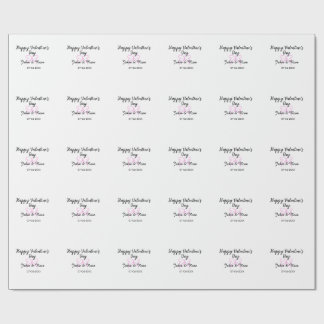 Happy Valentine's day pink heart bow name date sty ラッピングペーパー