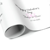 Happy Valentine's day pink heart bow name date sty ラッピングペーパー (ロールコーナー)