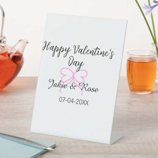 Happy Valentine's day pink heart bow name date sty 台座サイン (インサイチュ)