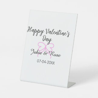 Happy Valentine's day pink heart bow name date sty 台座サイン