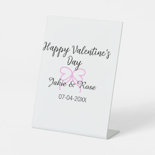 Happy Valentine's day pink heart bow name date sty 台座サイン (正面)
