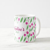 Happy Valentine's Day Pink Tulips コーヒーマグカップ (正面右)