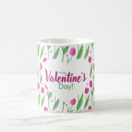 Happy Valentine's Day Pink Tulips コーヒーマグカップ