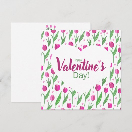 Happy Valentine's Day Pink Tulips シーズンカード (正面/裏面)