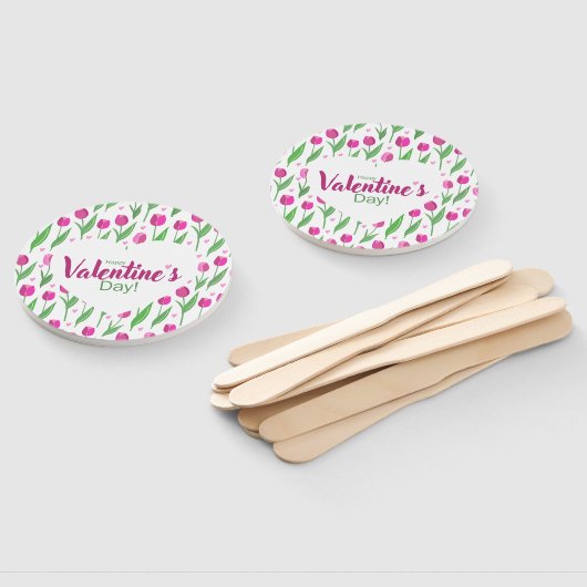 Happy Valentine's Day Pink Tulips ハンドファン (組立なし)