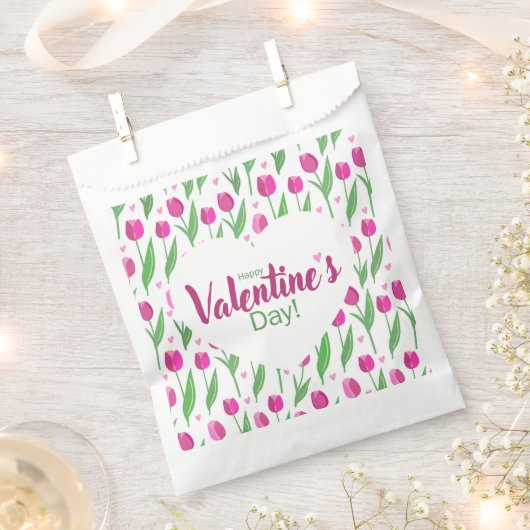 Happy Valentine's Day Pink Tulips フェイバーバッグ (クリップ留めされた状態)