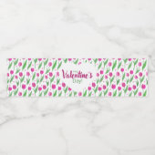 Happy Valentine's Day Pink Tulips ペットボトルラベル (シングルラベル)